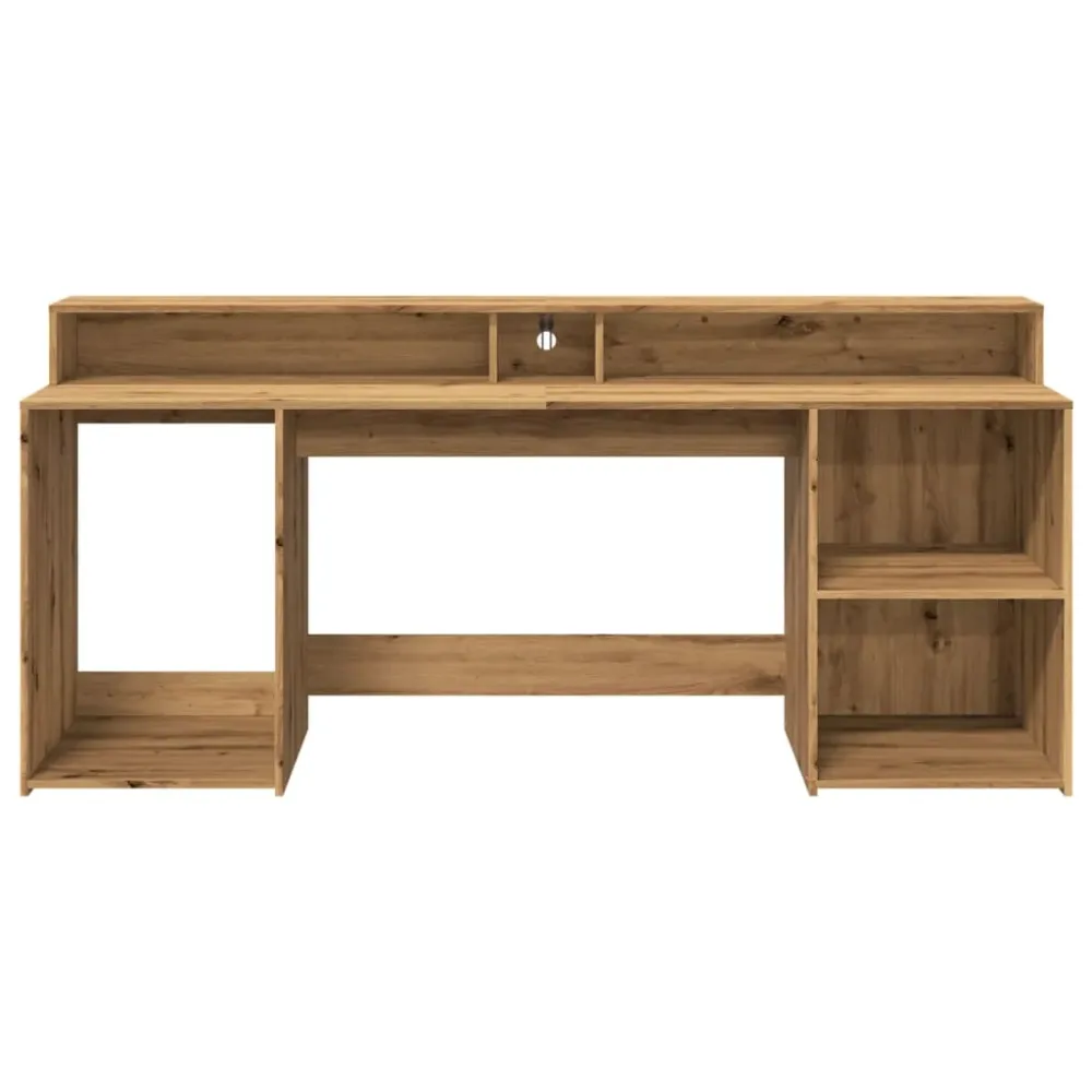 Meuble de Bureau Modulable Bureau table poste de travail meuble d'ordinateur informatique étude avec lumières LED chêne ar...