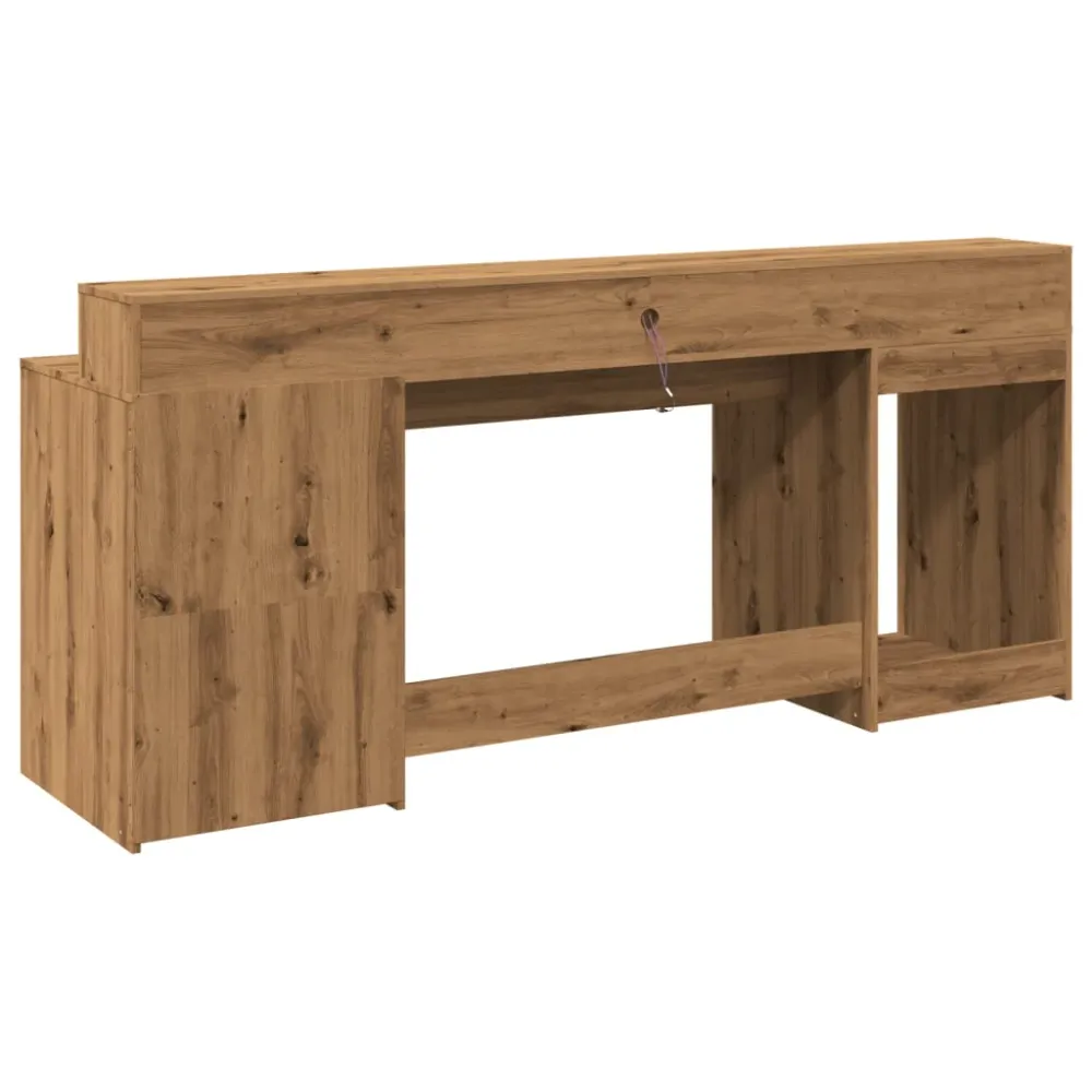 Meuble de Bureau Modulable Bureau table poste de travail meuble d'ordinateur informatique étude avec lumières LED chêne ar...