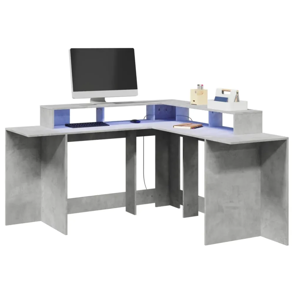 Plan de Travail Ergonomique Bureau table poste de travail meuble d'ordinateur informatique étude et lumières LED 152 x 152...