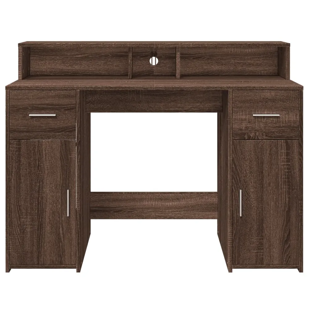 Poste de travail assis-debout Bureau table poste de travail meuble d'ordinateur informatique étude et lumières LED chêne b...