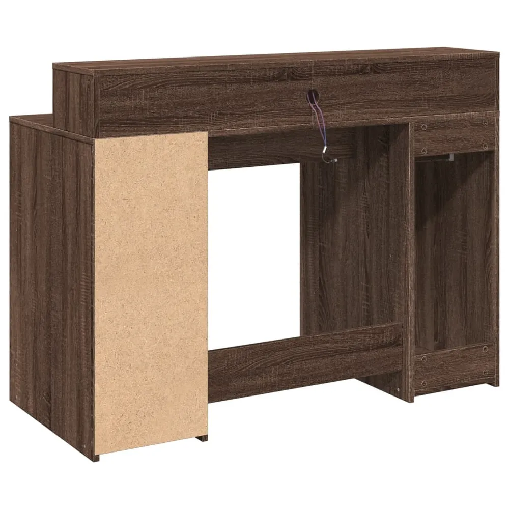 Poste de travail assis-debout Bureau table poste de travail meuble d'ordinateur informatique étude et lumières LED chêne b...