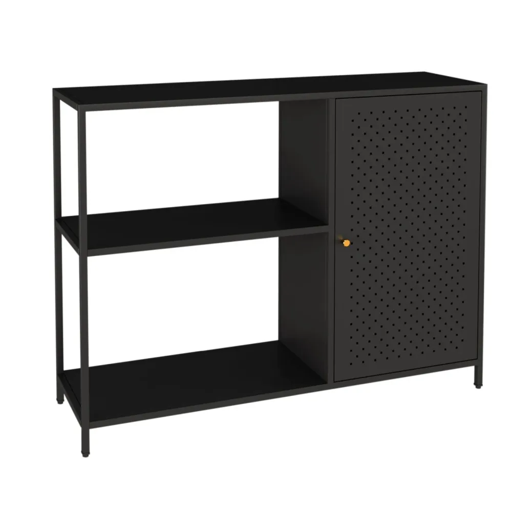 Armoire basse Armoire étagère 75 x 100 x 30 cm meuble de rangement métallique noir mat 03_0008919