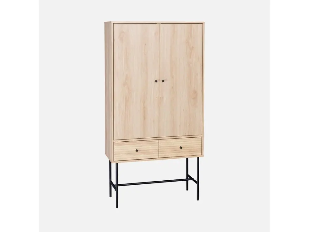 Armoire dressing effet bois rainuré 2 portes. 2 tiroirs. 3 étagères Capacité 200 kg