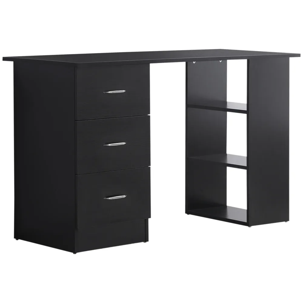 Bureau avec rangement, table informatique 120 x 50 cm, bureau d'ordinateur avec étagères et tiroirs, pour petits espaces,...