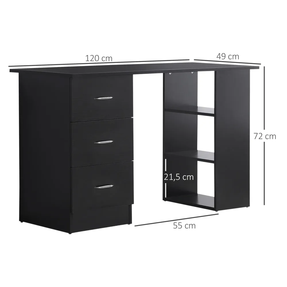 Bureau avec rangement, table informatique 120 x 50 cm, bureau d'ordinateur avec étagères et tiroirs, pour petits espaces,...