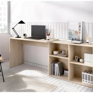 Bureau Mulaz, Bureau multiposition pour bureau ou chambre, Table d'étude d'angle avec étagères, 121x96h74 cm, Ch...