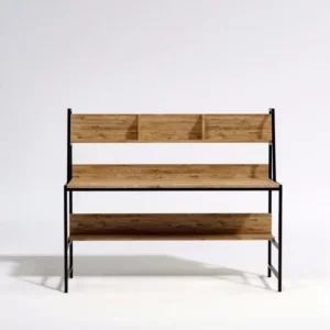 Bureau 2 étagères intégrées Paul L140xH122cm Bois Chêne évident et Métal Noir