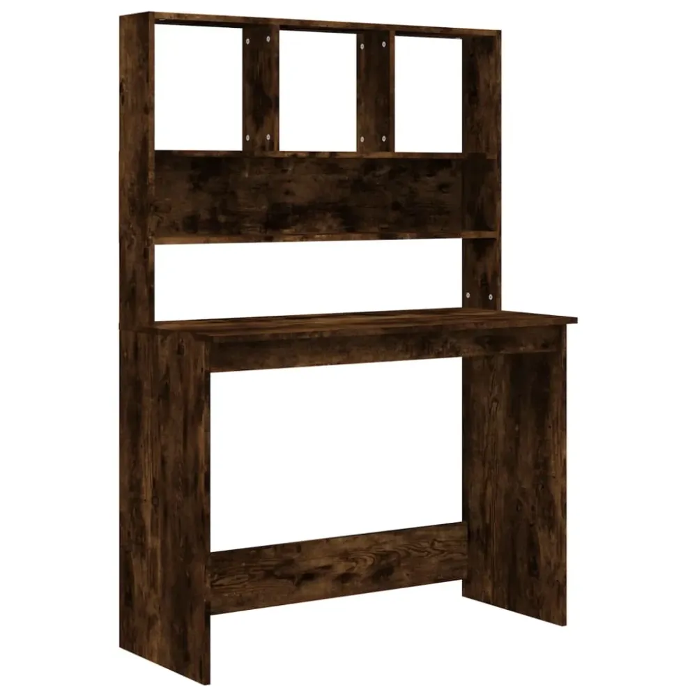 Certifié NF EN 14749 Bureau table poste de travail meuble d'ordinateur informatique étude avec étagères chêne fumé 102 x 4...