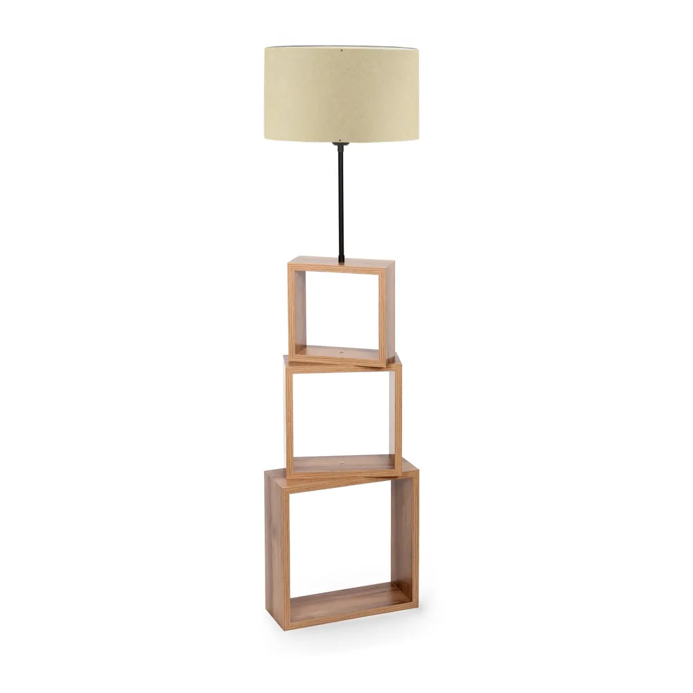 Lampadaire lampe lumière luminaire avec étagère hauteur 140 cm E27 effet bois / noir / crème 03_0007283 Montage mural inclus