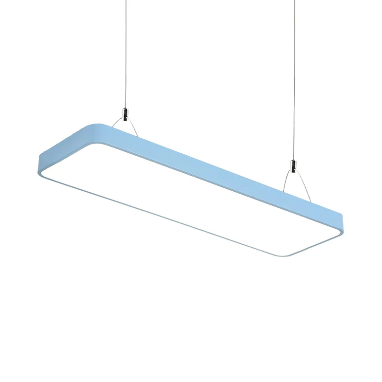 Lampe suspendue rectangulaire simplicité métal Led 47 "de Long blanc/bleu/jaune plafonnier pour bureau, 8"/12" de vaste