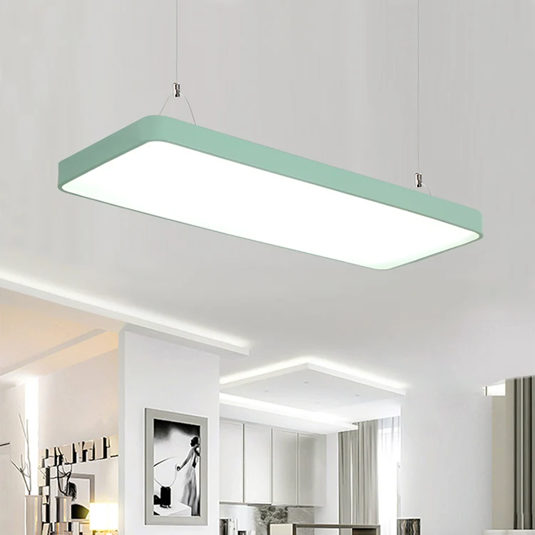 Lampe suspendue rectangulaire simplicité métal Led 47 "de Long blanc/bleu/jaune plafonnier pour bureau, 8"/12" de vaste