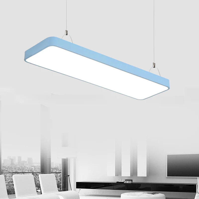 Lampe suspendue rectangulaire simplicité métal Led 47 "de Long blanc/bleu/jaune plafonnier pour bureau, 8"/12" de vaste