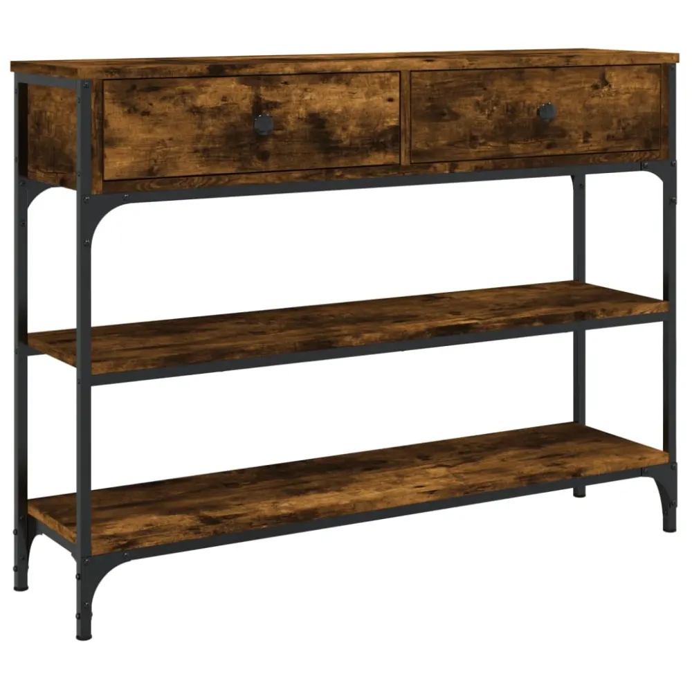 Meuble d'entrée table console design élégant avec tiroirs et étagère 100 x 25 x 75 cm bois d'ingénierie marron et métal DE...