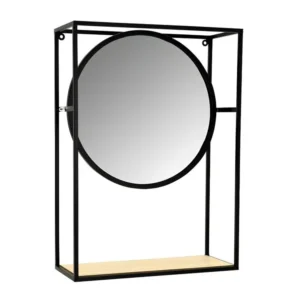 Miroir étagère en métal, verre et bois pour archives