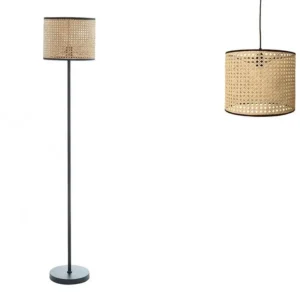 PACK Collection NEIROBI : Lampadaire cannage H145 style ethnique + Suspension cannage avec 5 tablettes réglables