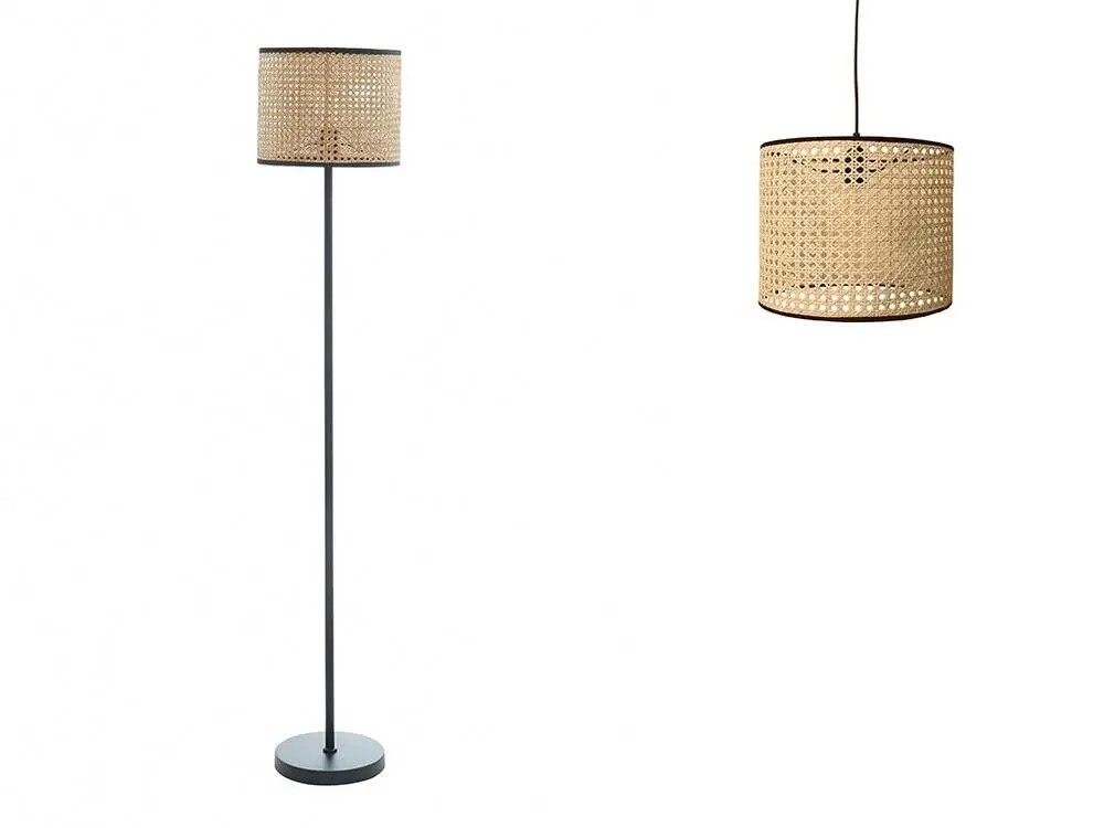 PACK Collection NEIROBI : Lampadaire cannage H145 style ethnique + Suspension cannage avec 5 tablettes réglables