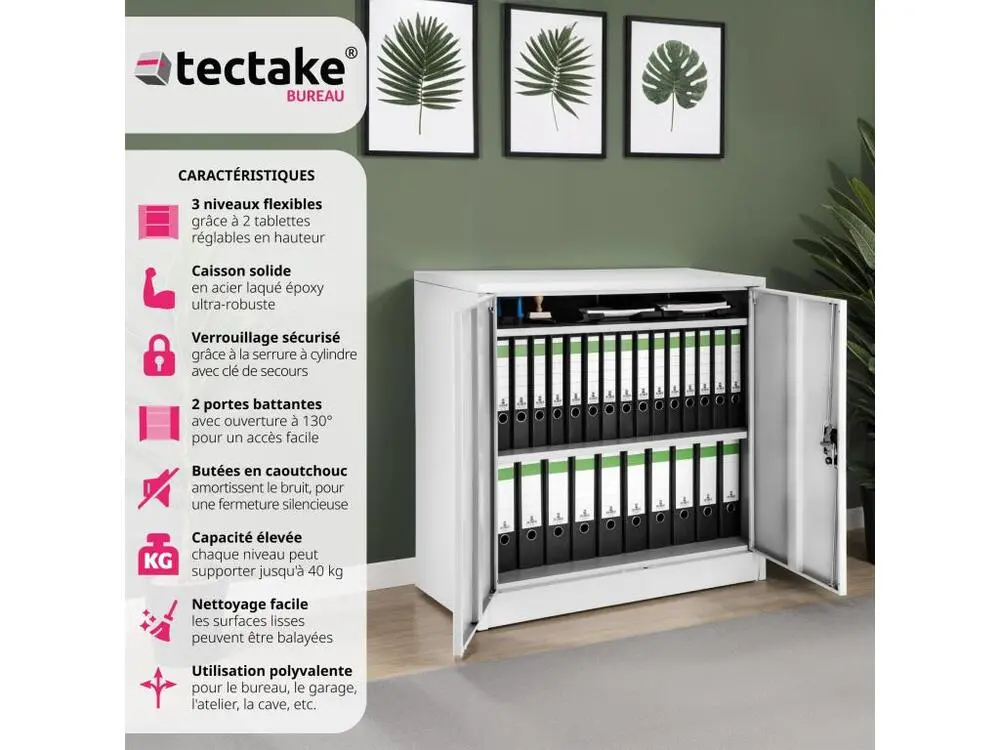 Rayonnage métallique Armoire métallique à dossiers 3 étagères 90x40x90cm en Acier lâqué époxy