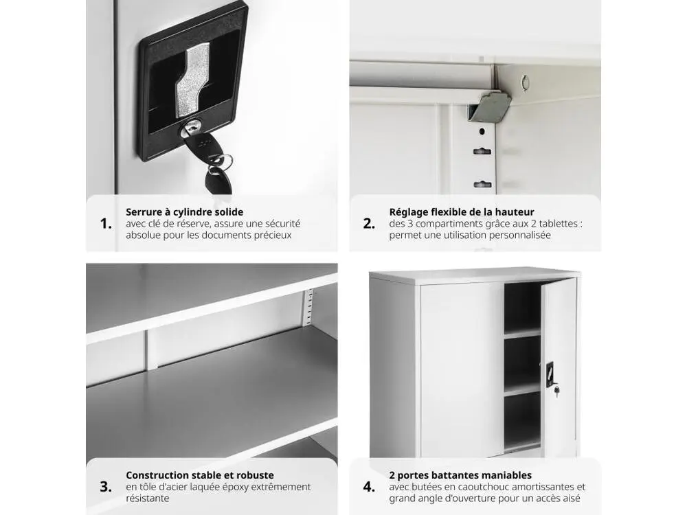 Rayonnage métallique Armoire métallique à dossiers 3 étagères 90x40x90cm en Acier lâqué époxy