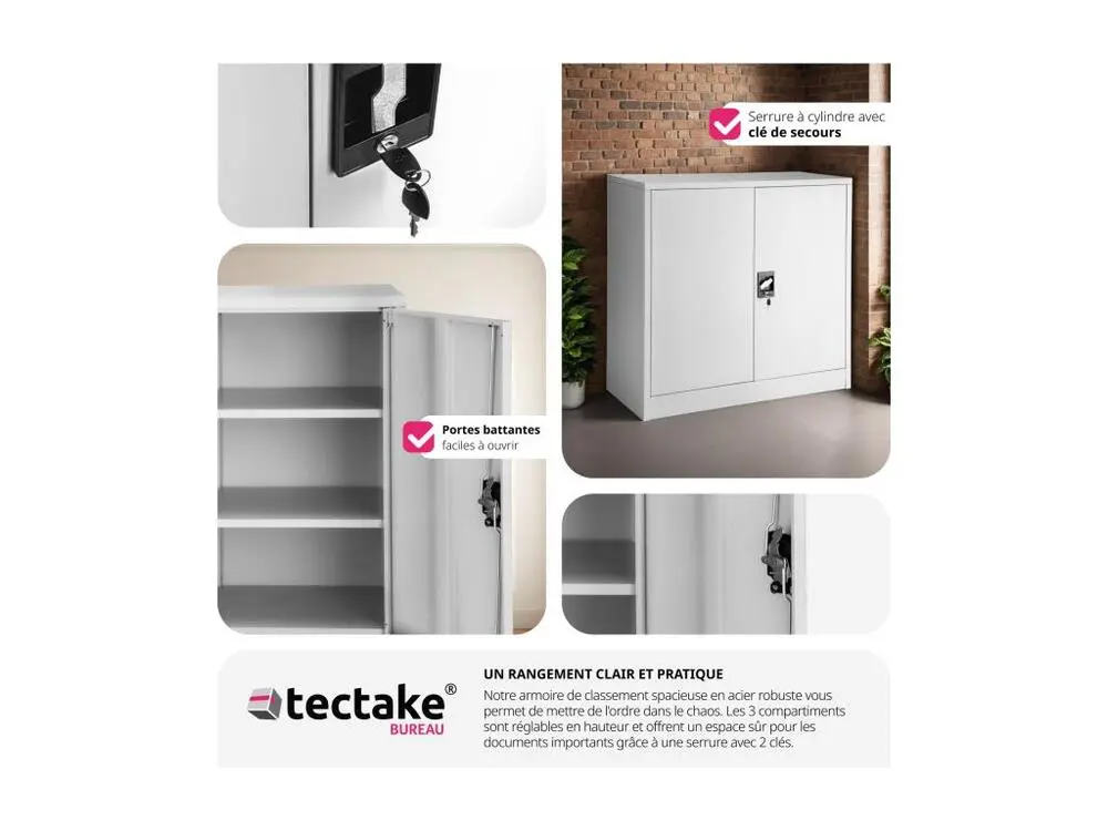 Rayonnage métallique Armoire métallique à dossiers 3 étagères 90x40x90cm en Acier lâqué époxy