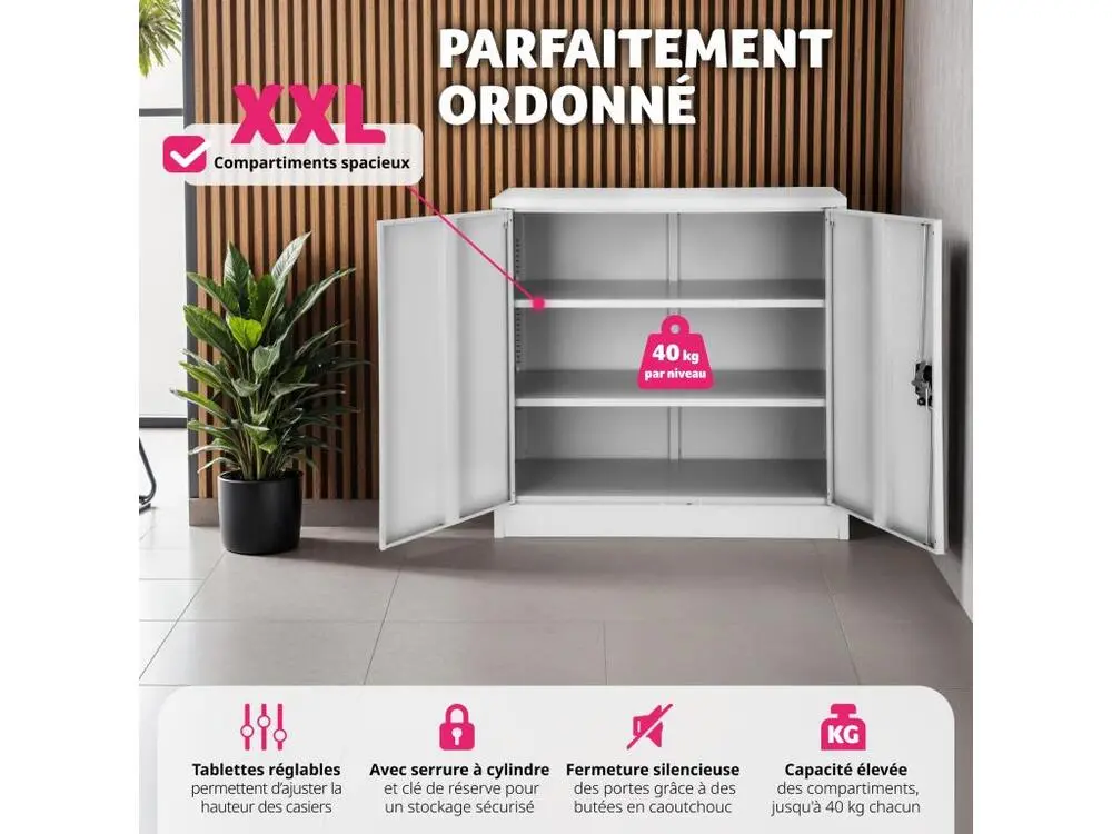 Rayonnage métallique Armoire métallique à dossiers 3 étagères 90x40x90cm en Acier lâqué époxy
