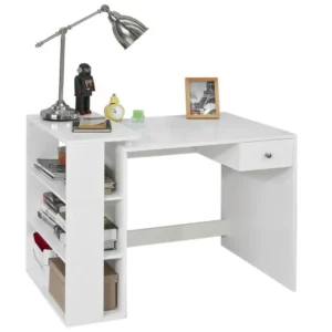 Table Bureau Informatique Plan De Travail Avec 3 Étagères Et 1 Tiroir, Blanc, Fwt35-w Couleur Gris anthracite
