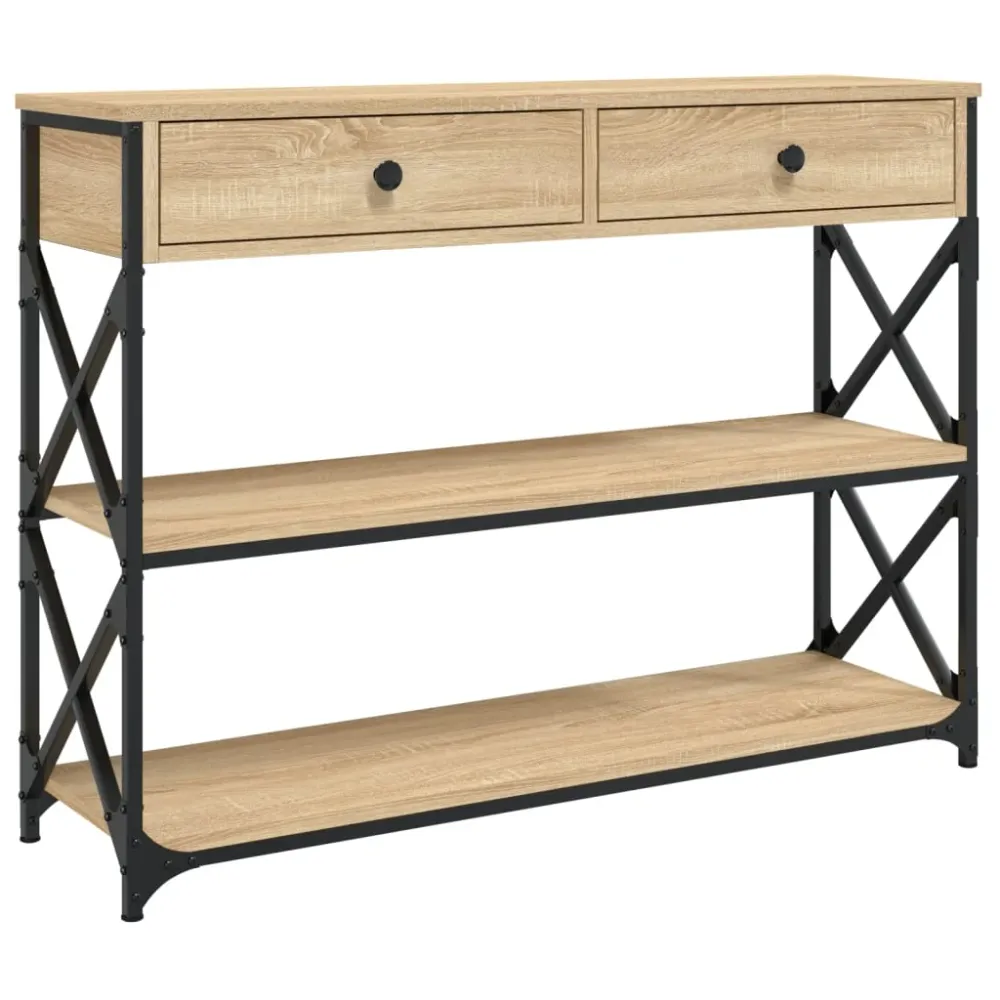 Table console d'entrée fonctionnel et stylé avec tiroirs et étagères 100 x 28 x 75 cm bois d'ingénierie et métal DEC031900...