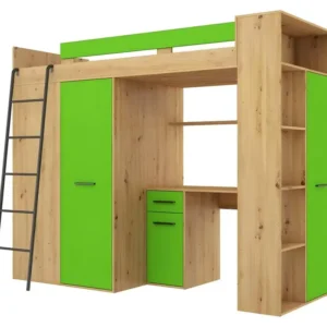 Étagère modulaire Lit Mezzanine 90x200cm avec échelle Placard, Bureau, bibliothèque et beaucoup d'étagéres VENA L Chê...