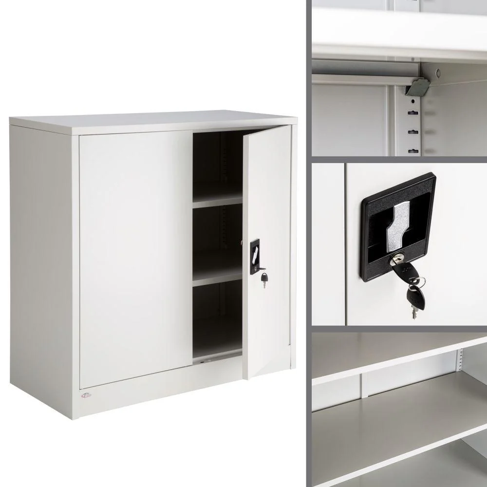 Étagère murale Armoire de bureau verrouillable métallique étagère meuble 3 niveaux gris 08_0000378