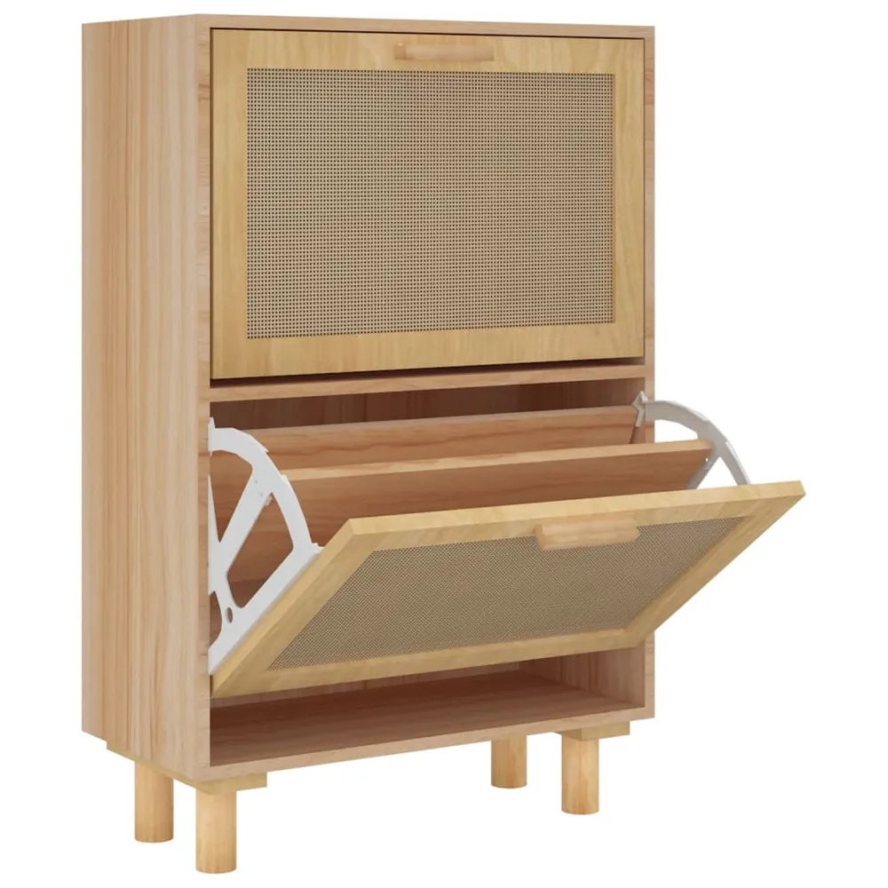 Armoire à chaussures range chaussures rangement meuble entrée couloir salon 52 x 25 x 80 cm bois d'ingénierie/rotin brun 0...