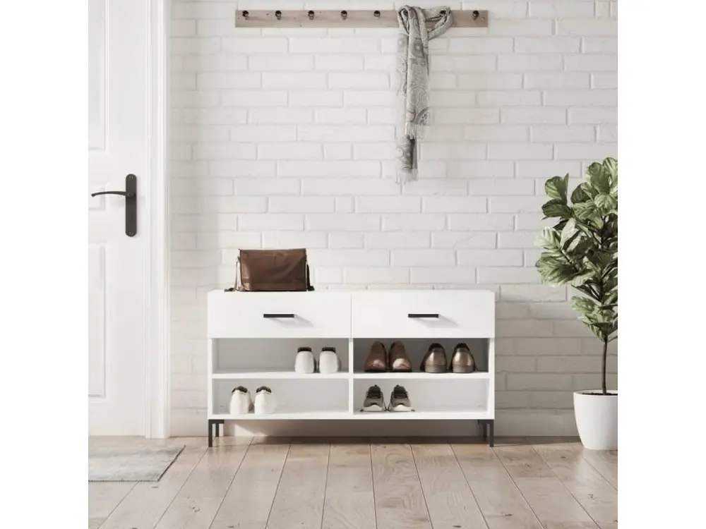 Banc à chaussures blanc 102x35x55 cm bois d'ingénierie Format A5