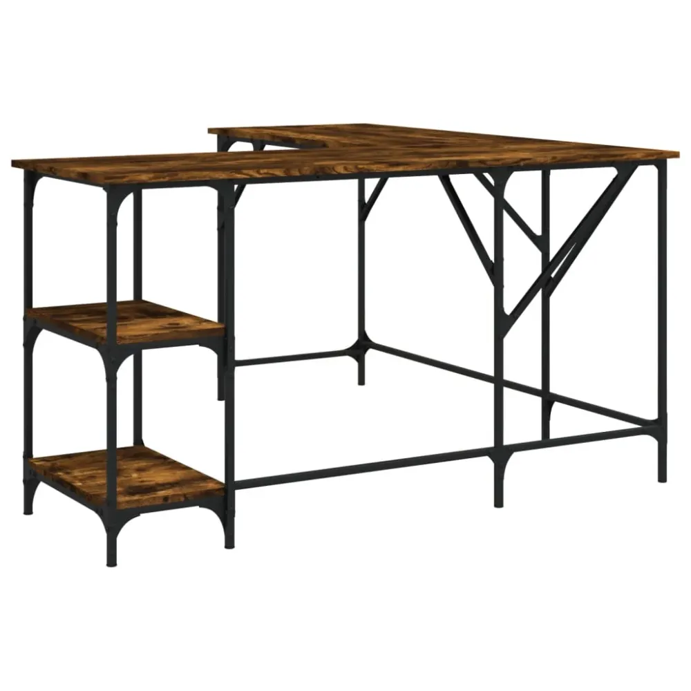 Bloc de formulaires Bureau table poste de travail meuble d'ordinateur informatique étude chêne fumé 139 x 139 x 75 cm bois...