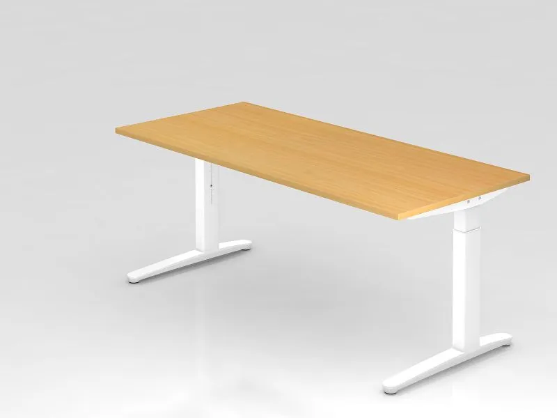 Bureau Hammerbacher base C 180x80cm hêtre/blanc coulisses en aluminium blanc VXB19/6/WW commander à bas prix en Polypropyl...