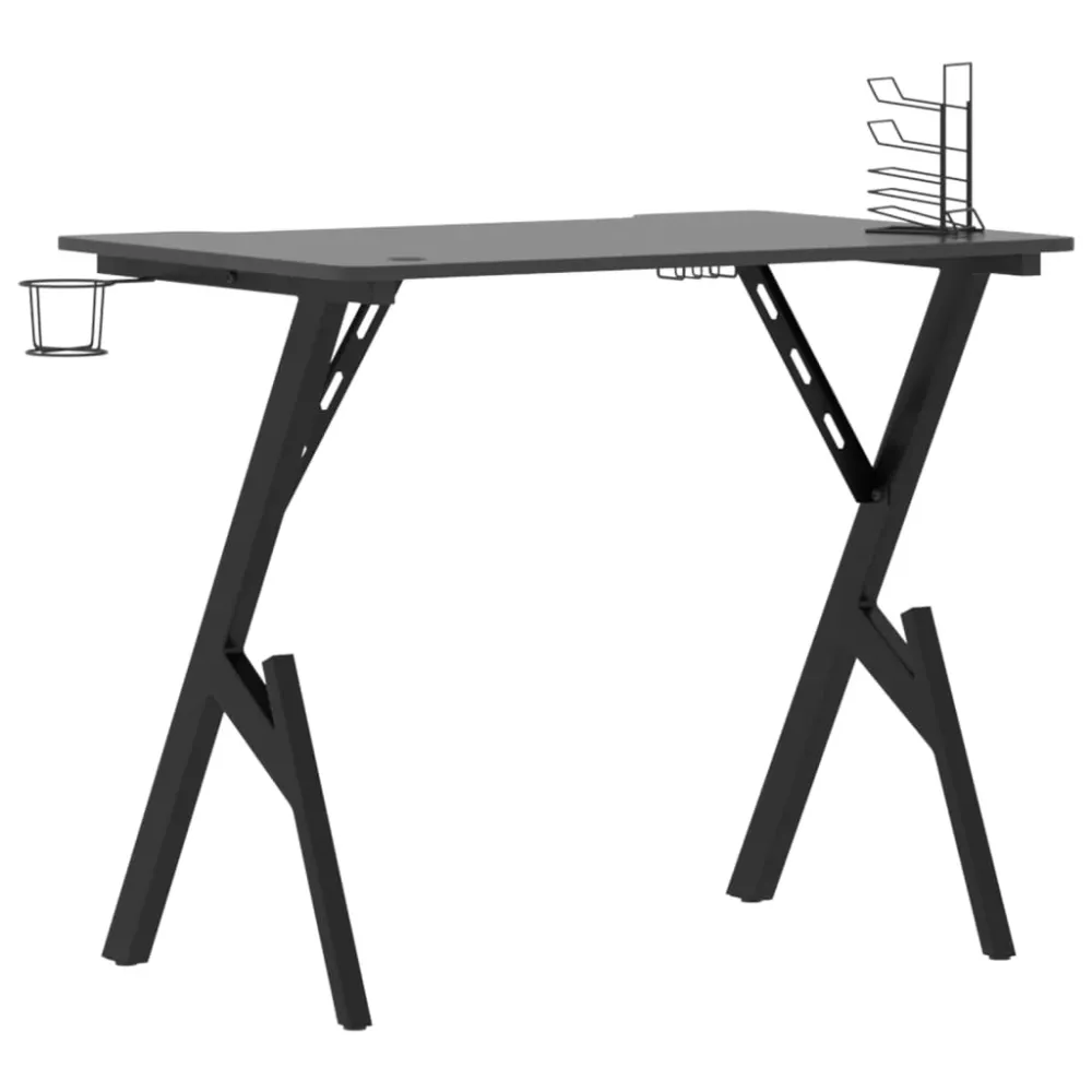 Bureau table poste de travail meuble d'ordinateur informatique étude de jeu avec pieds en forme de Y 90 x 60 x 75 cm noir...
