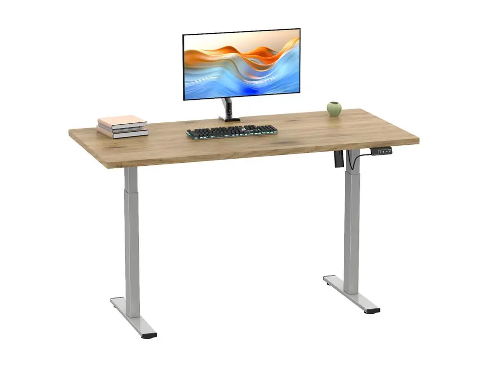 Bureau VCM réglable en hauteur en continu électrique Lona 110x80 argent (chêne miel) pour TPE/PME