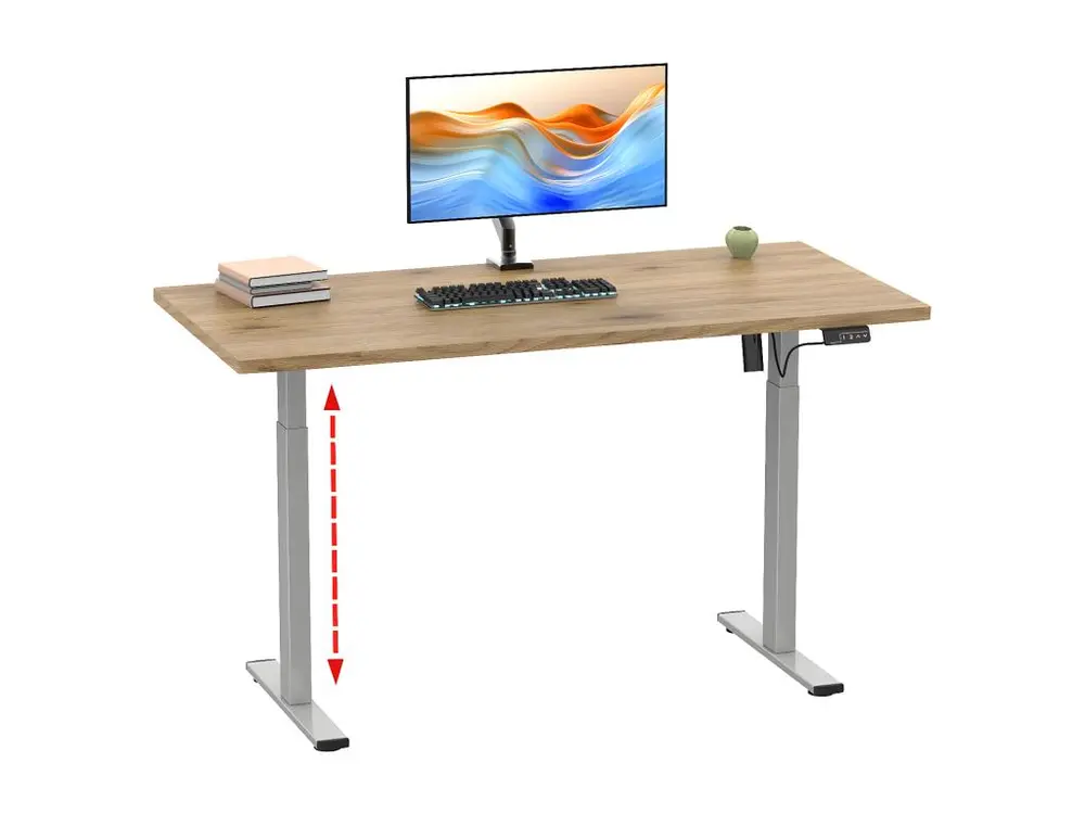 Bureau VCM réglable en hauteur en continu électrique Lona 110x80 argent (chêne miel) pour TPE/PME