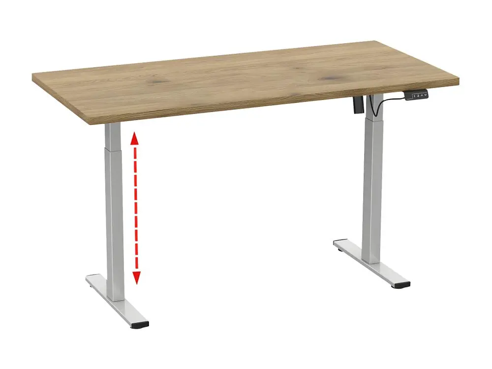 Bureau VCM réglable en hauteur en continu électrique Lona 110x80 argent (chêne miel) pour TPE/PME