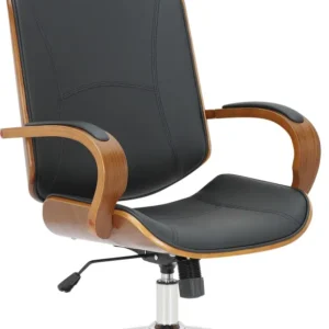 Carnet de reçus Chaise de bureau dossier et l'appuie-tête en métal VINYLE noir et cadre en bois noyer 10_0002452