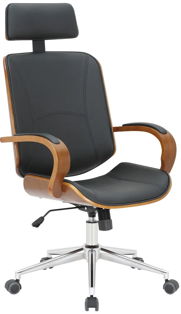 Carnet de reçus Chaise de bureau dossier et l'appuie-tête en métal VINYLE noir et cadre en bois noyer 10_0002452