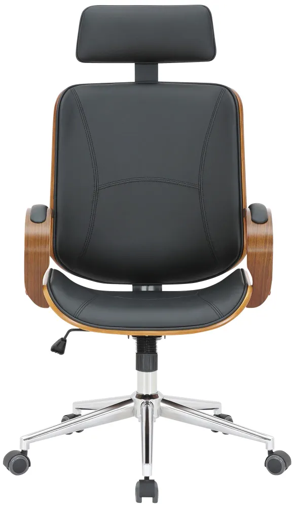 Carnet de reçus Chaise de bureau dossier et l'appuie-tête en métal VINYLE noir et cadre en bois noyer 10_0002452