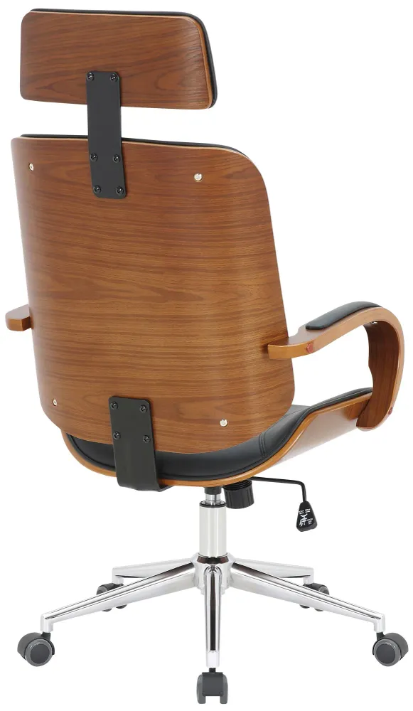 Carnet de reçus Chaise de bureau dossier et l'appuie-tête en métal VINYLE noir et cadre en bois noyer 10_0002452