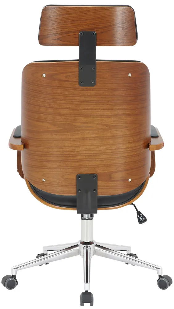 Carnet de reçus Chaise de bureau dossier et l'appuie-tête en métal VINYLE noir et cadre en bois noyer 10_0002452