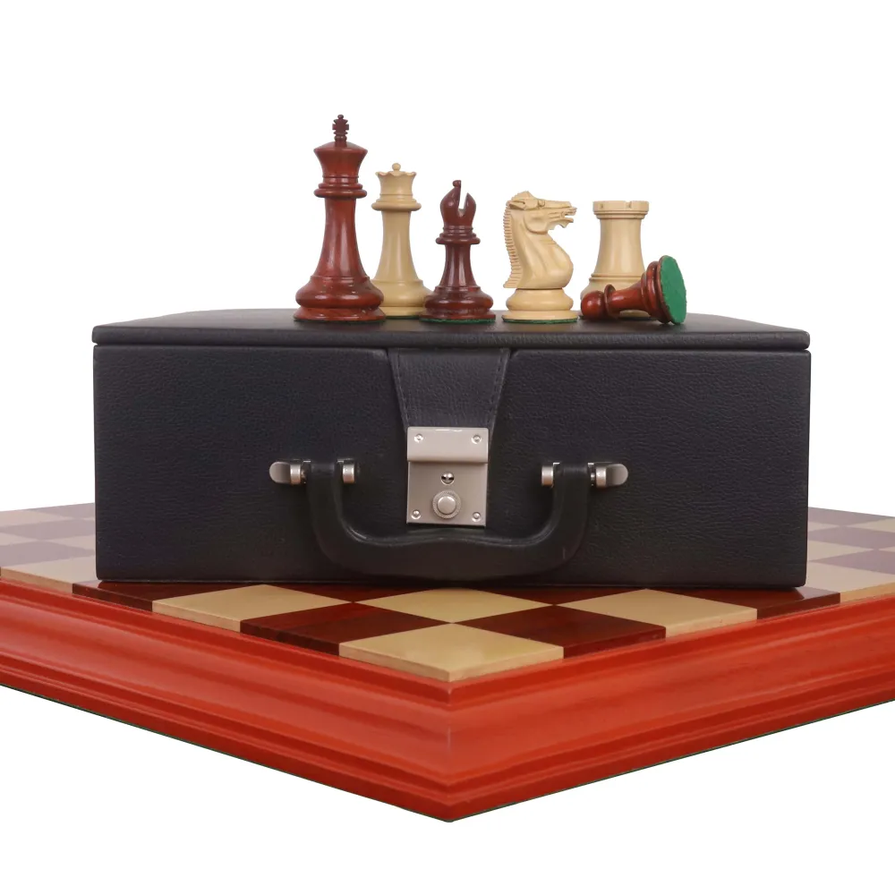 Combo de 1849 Pièces d'échecs Jacques Cook Staunton - Bud Rosewood avec plateau de 21" et boîte de rangement