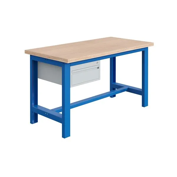 Etabli SOFAME SI L 1200 x P 750 x H 840 mm plan de travail multiplex 40 mm avec piètement 1 tiroir H150 mm bleu ciel RAL 5...