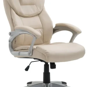 Fauteuil de bureau dossier inclinable hauteur réglable en VINYLE crème cadre métal 10_0007033