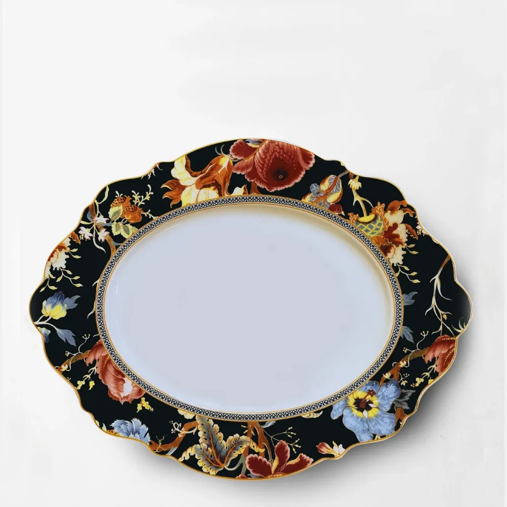 Jenna Clifford Midnight Bloom Oval Platter 35cm - Black & Blanc pur
