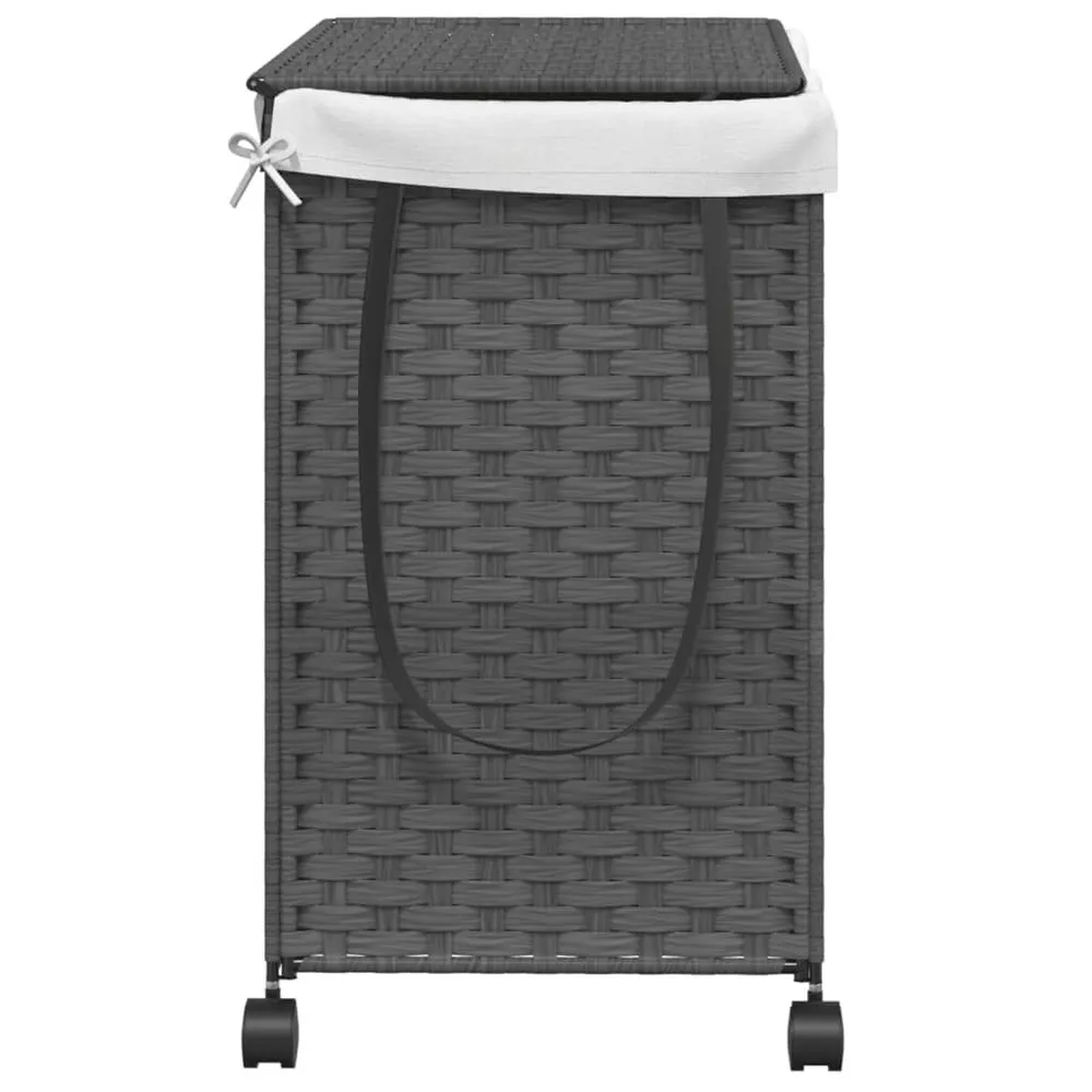 Panier à linge avec roulettes gris 60x35x60,5 cm résine tressée