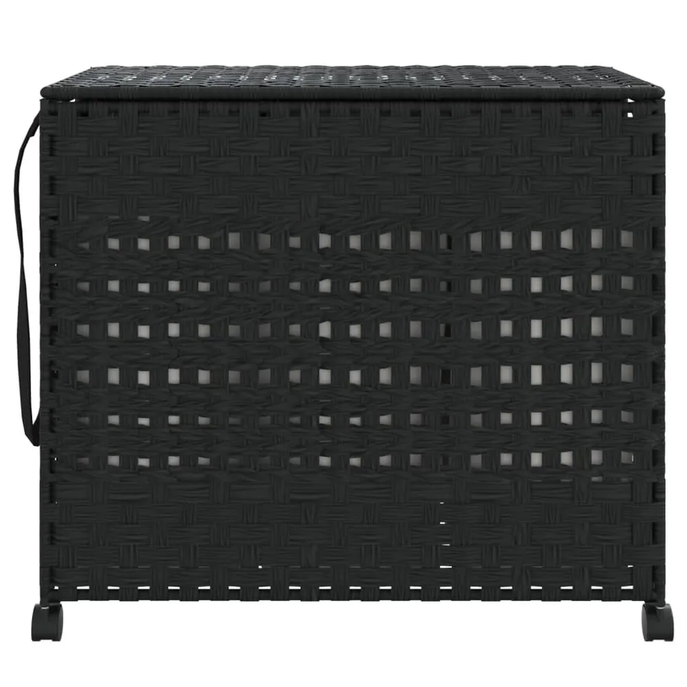 Panier à linge avec roulettes noir 66x35x60 cm résine tressée