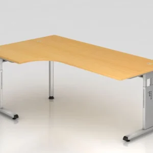 Porte-chèques Table d'angle Hammerbacher pied C 200x120cm 90° hêtre/argent forme d'angle 90° peut être m...