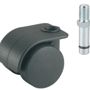 Rouleau de conteneur Dörner + Helmer pour sols normaux avec tige filetée M8 x 15 mm plastique noir 35 mm capacité de charg...