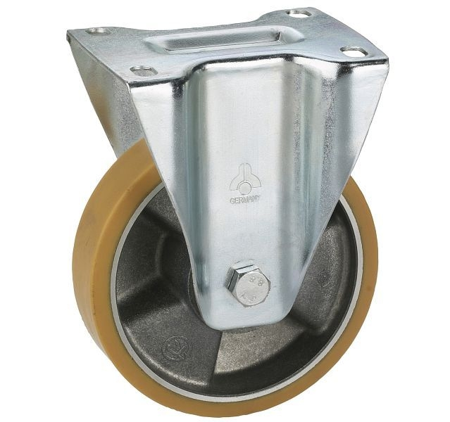 Roulette fixe Dörner + Helmer avec bande de roulement PU et jante en aluminium boîtier galvanisé 80x25 mm roulement à bill...